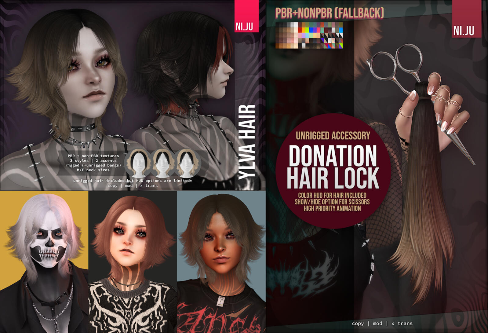 NI.JU - Ylva Hair, Donation Hair Lock "Available at Hair Fair 2026 (ends June 14th). 25% of the proceeds from each hair sale and 100% of the proceeds for the holdable accessory go to Wigs for Kids."