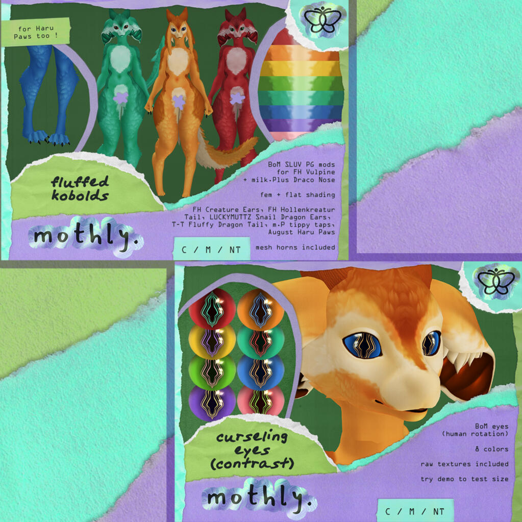 mothly. - fluffed kobolds and curseling eyes "fluffed kobolds - BoM mods for FH Vulpine, come in 8 colors curseling eyes - BoM eyes in 2 packs (mono + contrast), 8 colors each pack available at Abnormality!"