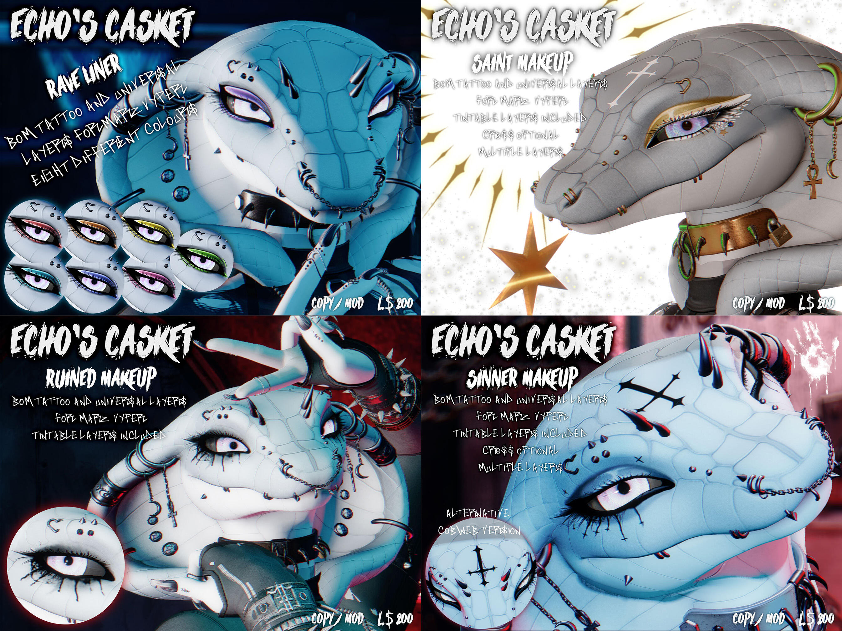 {Echo's Casket} - Marz Vyper - Sinner Makeup, Saint Makeup, ruined makeup, Rave Liner :: Makeup tattoo and universal layers for the new Marz Vyper head!