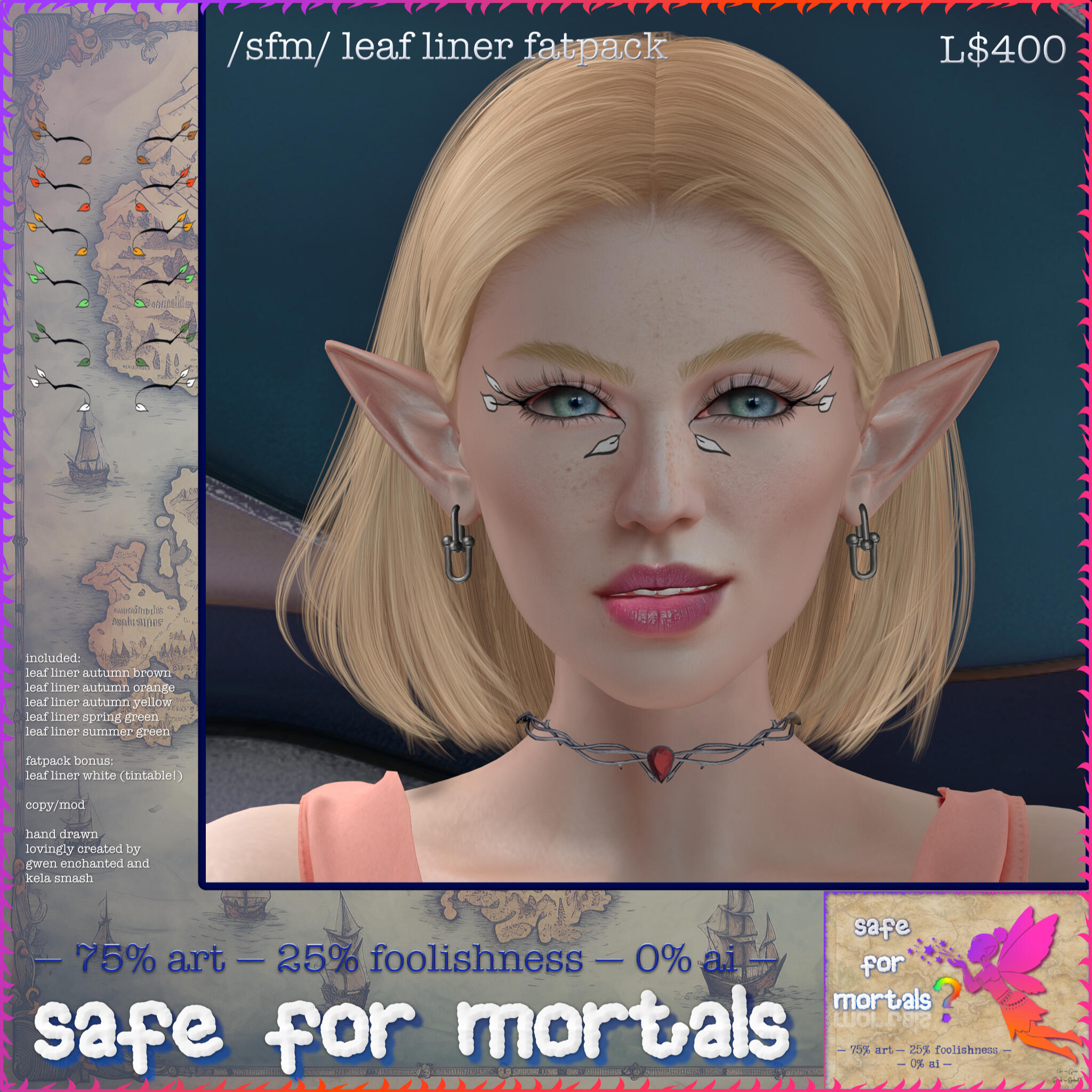/safe for mortals/ - Leaf Liner "Hand drawn leafy eyeliner in all colors celebrating spring, summer and autumn! Fae folk and mortals alike love this whimsical eyeliner!"