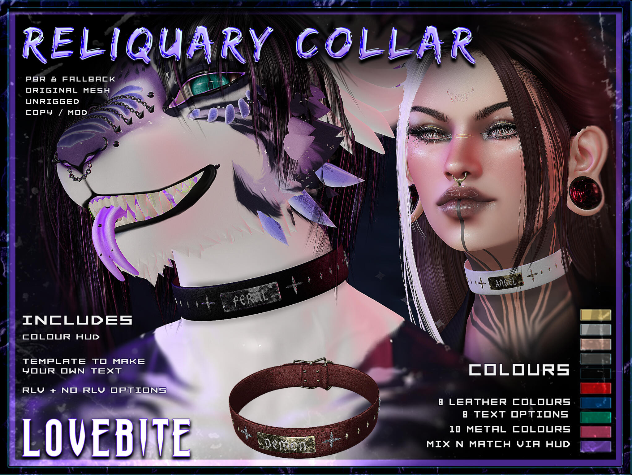 Lovebite - Reliquary Collar "Gothic unrigged collar with RLV/OpenCollar and non-RLV versions included."